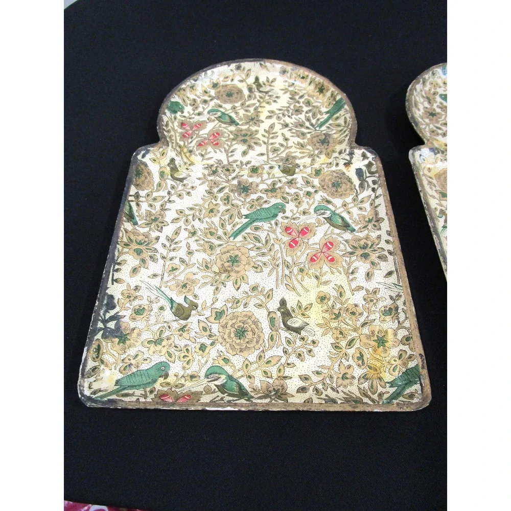 Vintage Set of 2 Paper Mache Alfred E Knobler Snack Tray Alcohol Proof Japan